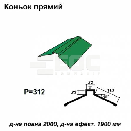 Конек прямой RAL 6002 PE 0,5 мм