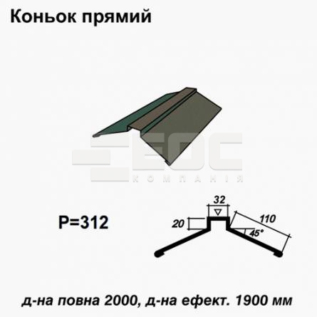 Конек прямой RAL 011 PURMAT 0,5 мм
