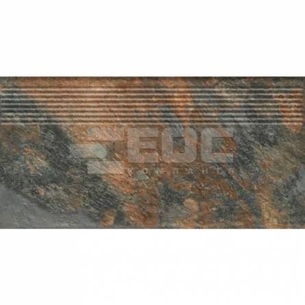 Клинкерная ступень матовая рифленая структурная Ardis Rust 300х600х8,5 Paradyz