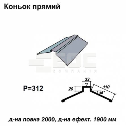 Конек прямой RAL 7000 PE 0,5 мм