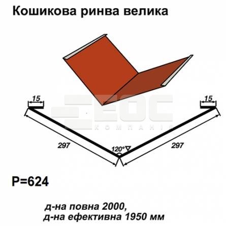 Ендова большая RAL 3016 PE 0,45 мм