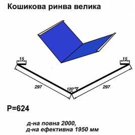 Ендова большая RAL 5010 PE 0,45 мм