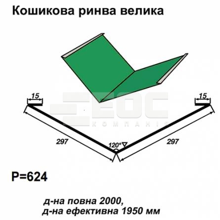 Ендова большая RAL 6002 PE 0,5 мм